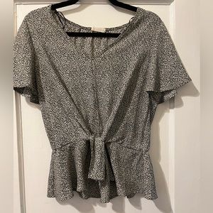 Peplum Style Printed Tie Blouse